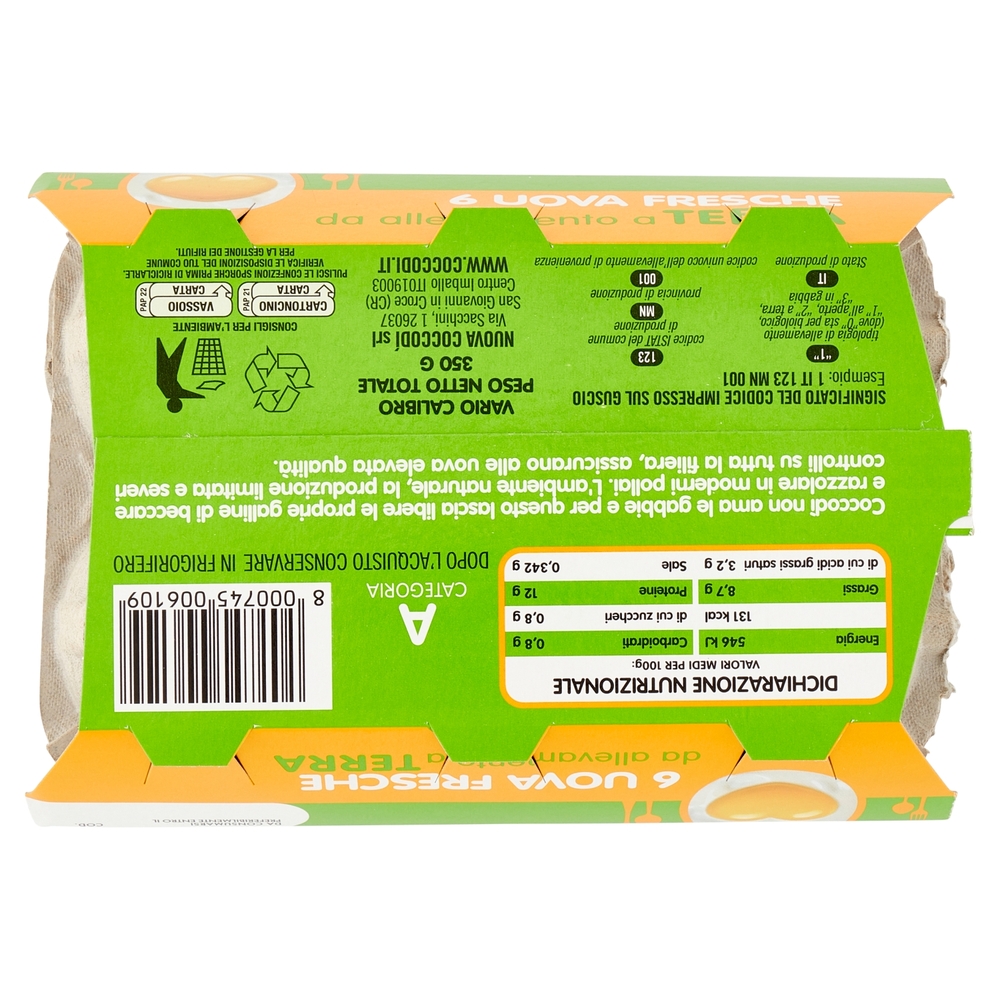 Coccodì Chef 6 Uova Fresche da allevamento a Terra 350 g